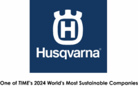 Husqvarna white logo with white text on blue background